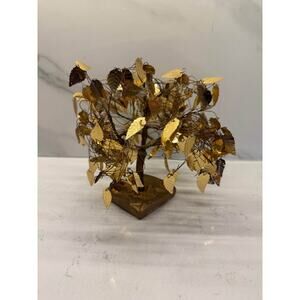 Vintage MCM 70s Dream Tree Gold Leaf Twisted Wire Sculpture